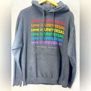 Universal Studios Rainbow Love Hooded Sweatshirt Hoodie Women's Medium Gray